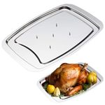 Gcroet Meat Carving Board, Metal Meat Stainless Steel Carving Tray Spiked Meat Dish With Spiked Caps Polished Non-Slip Serving Tray Turkey Pan For Slicing, Cutting, Chopping.
