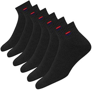 NAVYSPORT Men's Sports Socks Quarter Length Running Socks for Men Women, Pack of 6 (Shoe Size: 9-11, Black)