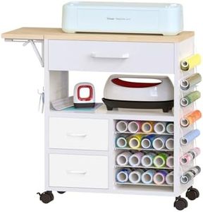 RJOKMT Rolling Craft Storage Cart with Heat Press Cart and Organizers - Compatible with Cricut Machines, Perfect Craft Organization Workstation (White, 27.2" H)