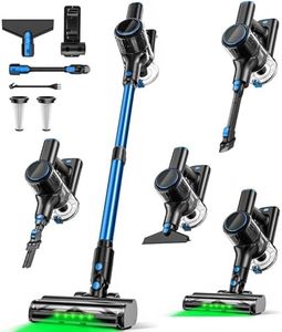 Cordless Vacuum Cleaner, 8 in 1 Powerful Suction Lightweight Vacuum Cleaner for Home, LED Display, 3 Suction Modes, 45Mins Detachable Battery Vacuum for Hard Floor Carpet Pet Hair (Blue Black)