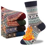 Heatuff Mens Thick Wool Regular Socks Thermal Warm Winter Crew Regular Socks 5 Pairs Multicolors, Normal Thick - Multicolor 7, One Size