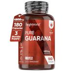 Caffeine Supplement with No Jitter - 4X More Caffeine Than Coffee - 180 Guarana Capsules (3 Months Supply) - Vegan & Natural Caffeine Pills with No After Effects - Guarana Tablets Alternative