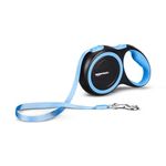 Amazon Basics Retractable Dog Leash | Heavy Duty Leash for Pets with 360° Tangle Free Design | Strong Nylon Tape, Anti-Slip Handle, Built in Spring, One-Click Brake Pause | Large 50kg (Blue, 5m)