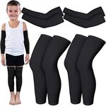 4 Pairs Kids Arm Sleeves for Basketball Kids Long Compression Leg Sleeves and Arm Sleeves Youth Basketball Leg Sleeves, Black, Large