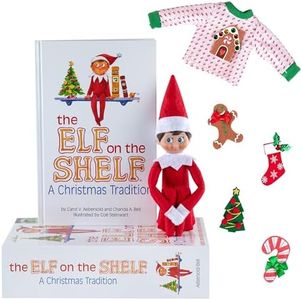 Elf On The Shelf Boy with Customizable Christmas Sweater Set - Blue Eyed Boy Elf w Book, Sweater, and Five Festive Holiday Outfit Decorations