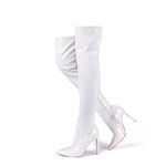 Elisabet Tang Thigh High Boots Over the Knee Boots for Women,Sexy 4.3 inch Stilettos High Heels Boots Stretch Suede Long Pointed Toe Shoes White Patent Suede Size 9