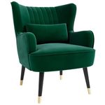 Vesgantti Velvet Accent Chair with Lumbar Pillow, Modern Wing Back Armchair Lounge Chair, Large Occasional Chair for Living Room Bedroom Study Room Office(Green)