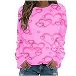 TURWXGSO Sweatshirts for Women Winter Spring Jumpers Tops Heart Print Pullover Ladies Jumper Pullover Streetwear Round Neck Long Sleeves Oversize Athletic Casual Loose Shirts Clearance UK