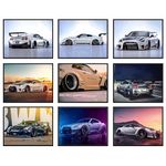 BigWig Prints Nissan GTR Poster - JDM Car Posters for Men, Car Art Wall Decor, JDM Car Wall Art, JDM Poster, Car Posters for Boys Room, Man Cave Art, GTR Car Poster Gift - Unframed Set of 9 (8x10”)