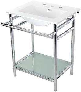 Kingston Brass VPB24187W81 24-Inch Ceramic Console Sink (8-Inch, 3-Hole), White/Chrome