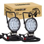 RIGIDON 2 Pcs Portable Magnetic Base Round Led Work Light, 4 inch 42W Spot Beam, 12V 24V Driving Lights Lamp for Car Off road Truck 4x4 SUV ATV Tractors Excavator, 6000K White,Led Search Lights