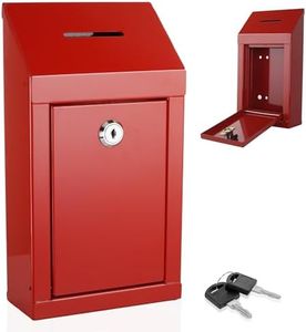 Metal Donation Box & Collection Box Office Suggestion Box Secure Box With Top Coin Slot and Lock Included with 2 Keys - Easy Wall Mounting or Counter Top Use (Red)