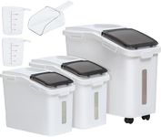 YITAHOME Ingredient Storage Bin, 20.6 Gal(11.4+5.8+3.4 Gal) Commercial Rice Flour Storage Container 500 Cups Storage Bins with Wheels Shelf-storage Bin with Scoop and Lid, Rice Bin for Kitchen, White