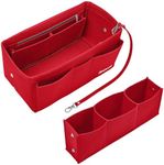 Simboom Handbag Organiser Insert, Women Purse Insert Organizer with Detachable Bag and Key Chains (Red, XL)