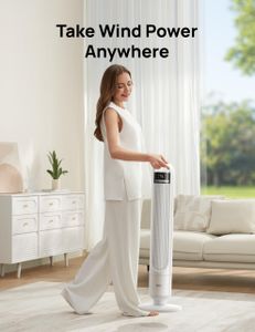 Dreo Silent Tower Fan, 28dB, 90° Oscillating, 4 Speeds, 8H Timer – White