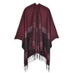 Ciormis Women's Poncho Cape, Stylish Burgundy Fringe Shawl Wrap for Women, Open Front Ponchos Cardigan Cape(Style16)