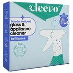 Cleevo Glass & Appliance Cleaner 1 Litre, Refill Pack, Powder to Liquid, Streak Free, Non Toxic & Plant Powered, Natural, Glass Cleaner for Car, Kitchen and Home Surfaces