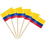 AhfuLife 100/200pcs Colombia Toothpick Flags, Colombian Cocktail Stick Flag for National Day Sandwich Food Cupcake Toppers Tableware World Cup Party Supplies Pub Royal Event Decor (100 Pcs)