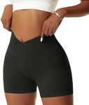 Vertvie Women's Gym Shorts V Cross Elastic Push Up Yoga Shorts Booty Scrunch High Waist Athletic Leggings, Black, Small