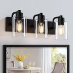 Dpyrrhic Bathroom Light Fixtures,Matte Black 3-Light Bathroom Lights Over Mirror with Clear Glass Shade,Wall Sconces for Kitchen Living Room Bedroom