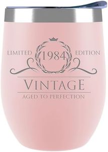 40th Birthday Gifts for Women, Vintage 1984 Stemless Wine Tumblers for Women, 40 Year Old Gifts Ideas, Wife, Mom, Friends, Sister, Turning 40 and Fabulous Birthday Gifts Wine Tumbler, 12oz Blush