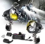 COLIGHT Motorcycle Fog Light Remote Switch 100W 20000LM Amber White Strobe LED Light Pods Spotlight 5 Modes Offroad Motorcycle Auxiliary Lights LED Driving Light with 6FT Waterproof Wiring Harness Kit