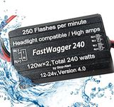 FastWagger 240w - Headlight Safety Alternating Flasher Module Electronic Wig Wag Strobe Controller Relay - LED Incandescent Xenon Halogen HID Car Police Emergency Trucks 10A 12-24V 250FPM Stop-Alert