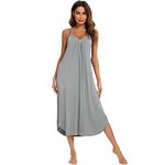 Jlowesun Cotton Women's Nightdresses & Nightshirts,Soft Comfortable Long Nightgowns with Wavy Hemline,V-Neck Full Slip Loose Stretchy Strappy Ladies Nightshirt XL Grey