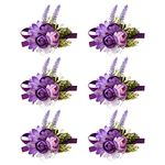 URROMA 6 PCS Wrist Corsage Flower, Purple Corsage Wrist Band Bouquet Suit Decoration Hand Flower Decor for Bridesmaid Bridal Wedding Prom Party…