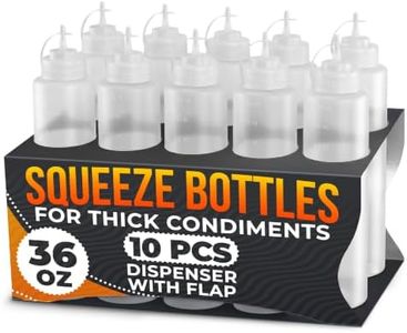 10-Pack Plastic Condiment Squeeze Bottles 36 oz – Refillable Squirt Bottles with Narrow Tip, Leak-Resistant | Great for Oil, Sauces, Ketchup, Mayonnaise, Syrup, Dressing, Easter BBQ and Catering Use