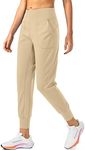 Soothfeel Women's Joggers with Zipper Pockets High Waisted Athletic Workout Yoga Pants Joggers for Women Tall (Khaki, S)