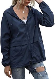 JMinger Women's Running Rain Jackets Waterproof Windbreaker Windproof Lightweight Cycling Jackets Reflective Packable Hooded Navy Blue XL