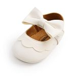 MASOCIO Baby Girl Shoes Infant Girls First Walking Pram Crib Bow Christening Mary Jane Shoes Size 4 UK Child 12-18 Months White