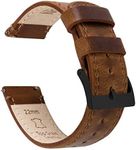 BARTON WATCH BANDS Quick Release Top Grain Leather Watch Band Strap, Caramel Tan Leather & Stitching (Black Buckle), 22mm