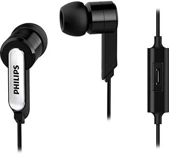 PHILIPS AUDIO SHE1405BK - Auriculares (con Cable y micrófono, Cable de 1.2 m, 3 tamaños de Almohadillas), Negro