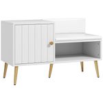 HOMCOM Shoe Bench with Storage, Shoe Cabinet with Seating Cushion, Open Compartment and Table Top for Entryway, Hallway, White