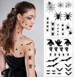 VEYLIN 135 Pieces Halloween Tattoo Sticker Removable Fake Spider Bat Tattoo Temporary Cosplay Party Decoration for Children (6 sheets)