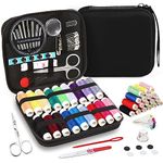 AUERVO Sewing Kit, Mini Sewing Kits 87PCS Thread and Needles Set for Adults, DIY,Home, Travel & Emergency with Compact Small Black Zipper Case