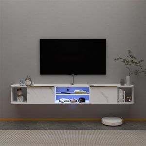 Pmnianhua LED Floating TV Stand with 2 Drawers,70'' Floating TV Shelf with LED Lights,Wall Mounted Media Console,Floating Entertainment Center with Storage for Bedroom Playroom Living Room(White)