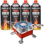 ORILEY Camping Gas Stove with Butane Gas Cylinder & Refill Canister Kit Foldable Furnace and Lightweight Portable Burner for Travel Hiking Outdoor Camping Cooking (4 Gas Refill + 1 Stove)
