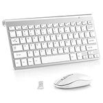 PINKCAT Mini Wireless Keyboard and Mouse Combo, 2.4G Ultra-Thin Keyboard and Ergonomic Silent Mouse Set with 12 Multimedia Shortcuts for Computer, PC, Laptop, Tablet, Desktop, Android SmartTV (Silver)