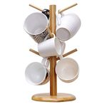 Nidy® Mug Rack Tree, Organic Bamboo Mug Holder/Stand, Mug Hook, Storage Coffee Tea Cup Organizer Hanger Holder with 6 Hooks