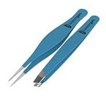 Tweezer Guru Slant Tip and Pointed Tweezers Set - Professional Precision Hair Removal Tweezer Set - Best for Eyebrows, Facial Hair, and Ingrown Hair Removal (Turquoise Blue)