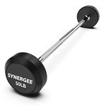 Synergee Fixed 50LB Barbell - Pre Weighted Straight Steel Bar with Rubber Weights - Fixed Weight