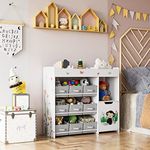 HOCSOK Kid‘s Toy Storage Unit, Children's Toy Box Organiser with 9 Non-woven Fabric Bin, Large Bookshelf Rack Cabinet for Nursery, Kindergarten, Playroom, White