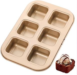 Webake Brownie Cake Pan, 6-Cavity Non-Stick Square Muffin Pan 1.6 Inch Deep Brownie Mold Small Cake Pan Bakeware for Oven Baking (Champagne Gold)