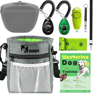 BARKIE Dog Training Kit - Treat Pouch, Pet Training Fanny Pack, 2 Puppy Training Clickers, Ultrasonic Silent Whistle, 2-in-1 Whistle Clicker, Clicker Training Guide Booklet, Dog Poop Bag (Grey)