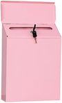 Iron Vertical Mailbox Hanging Security Wall Mounted Suggestion Drop Box Secured Paperwork Newspapers Magazines Holder Postbox Case Porch Room - Pink