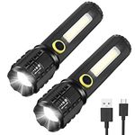 GeeRic LED Tactical Flashlight, 2 Pack Handheld Flashlights 3 Modes, Zoomable Adjustable Lightweight Pocket Size Bright Flashlights, Emergency Rechargeable LED Flashlight, Survival Flashlights, Black