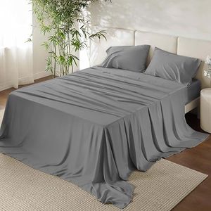 URBANHUT 100% Egyptian Cotton Sheets - 1000 Thread Count Queen Sheets Set (4Pc), Luxury Hotel Bed Sheets for Queen Size Bed, Long Staple Cotton, Sateen Weave, 16" Deep Pocket - Dark Grey